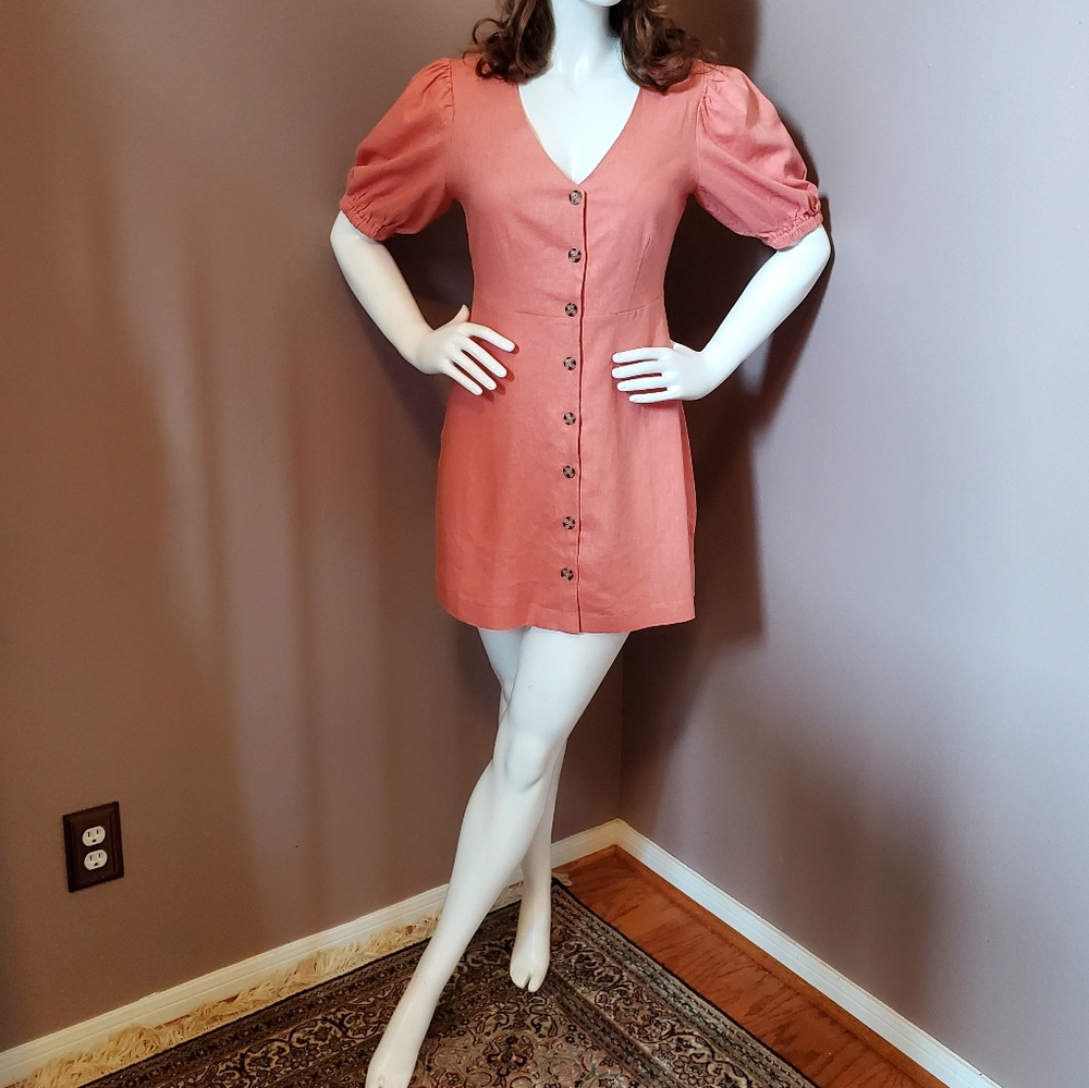 NWT LUSH terracotta linen blend dress